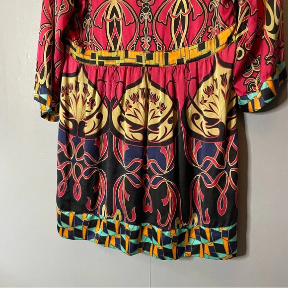 CAbi Silk Tunic Shirt Blouse Tie Waist V-neck 3/4 Sleeve  Womens Small Boho - Picture 10 of 11